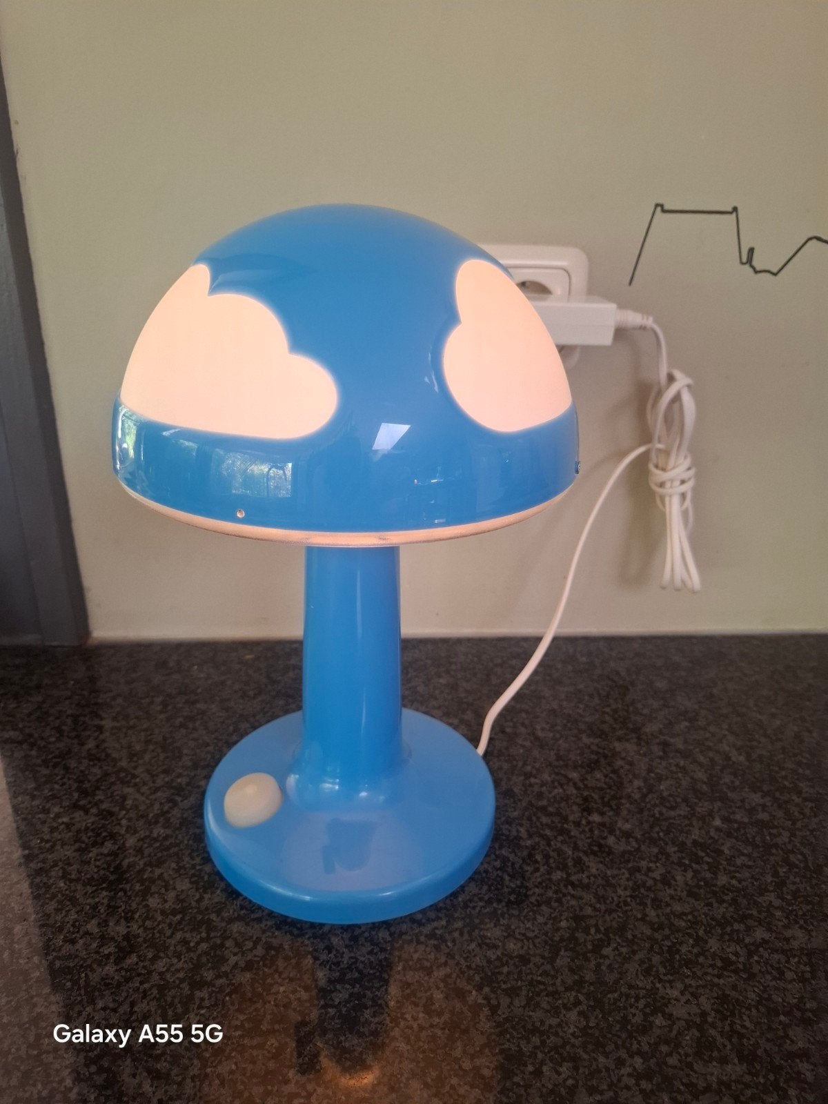 Vintage Ikea Skojig wolken schemerlampje blauw/wit, Kunststof, Vintage, 32 cm, Kinderlamp