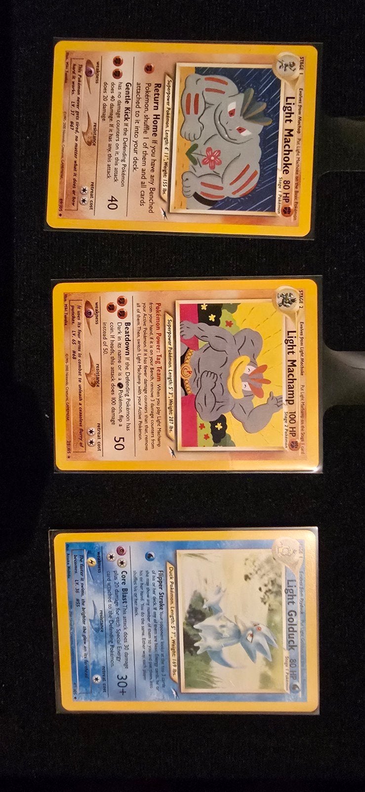3x Light Pokémon kaarten: Machoke, Machamp, Golduck, Ophalen of Verzenden, Gebruikt, Meerdere kaarten
