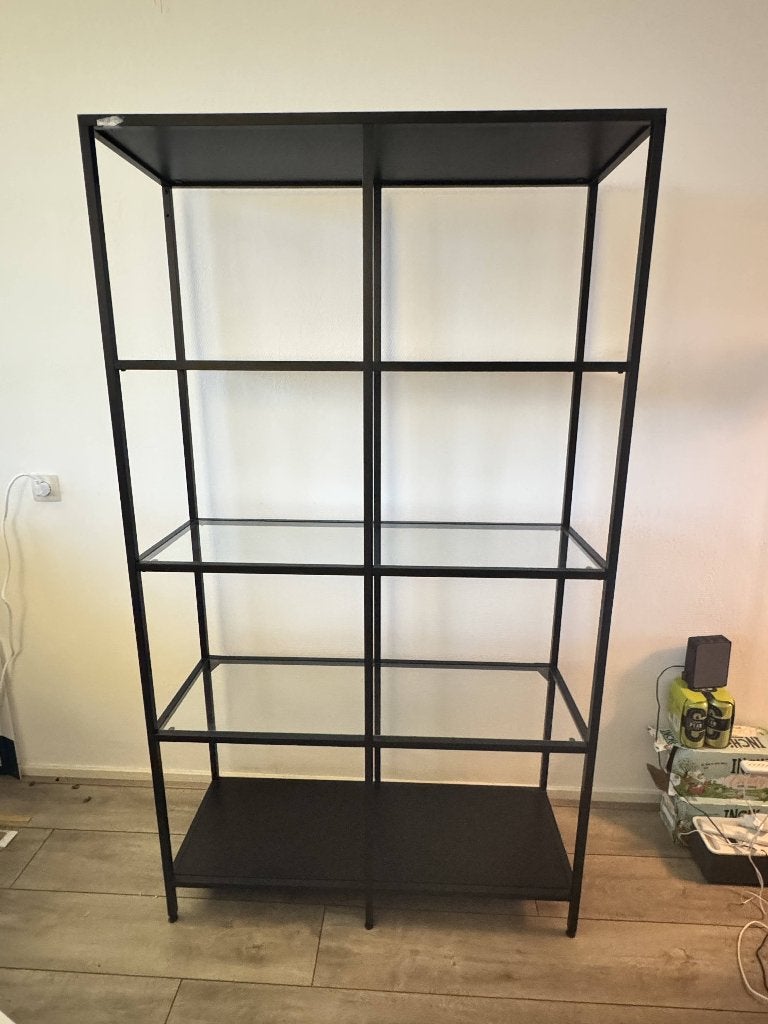 IKEA VITTSJÖ stellingkast 100x36x175cm, zwart/glas, Huis en Inrichting, Kasten | Stellingkasten, Ophalen, Zo goed als nieuw
