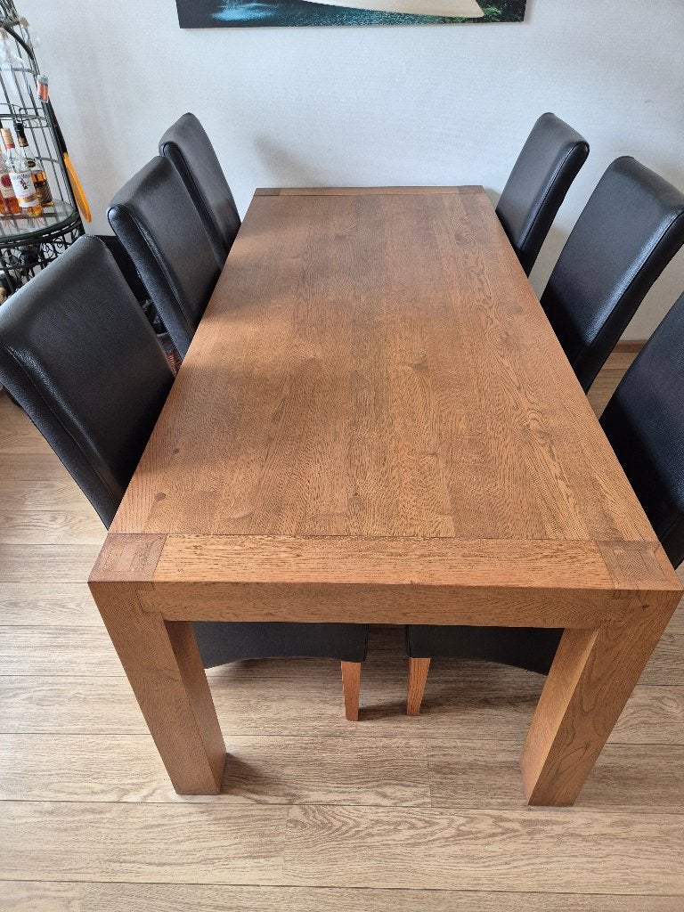 Eiken eethoek met 6 stoelen, Ophalen, Gebruikt, 4 tot 6 stoelen