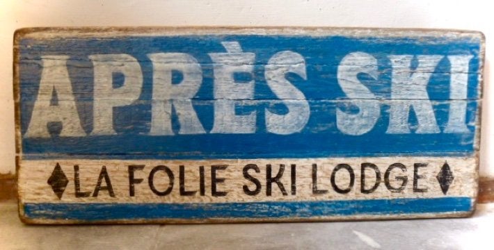 Handgeschilderd bord / wintersport / Après ski / Lodge, 28 cm, Hout, Vintage, Ophalen of Verzenden