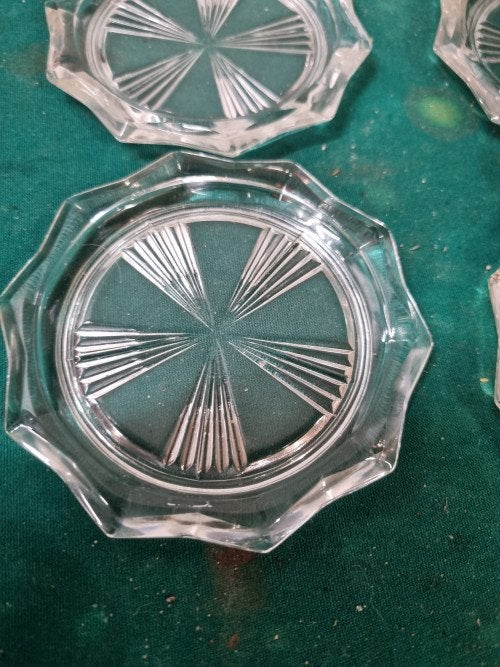 onderzetters van glas vintage zes stuks, Huis en Inrichting, Woonaccessoires | Onderzetters, Ophalen of Verzenden, 'T Olde Gre-j