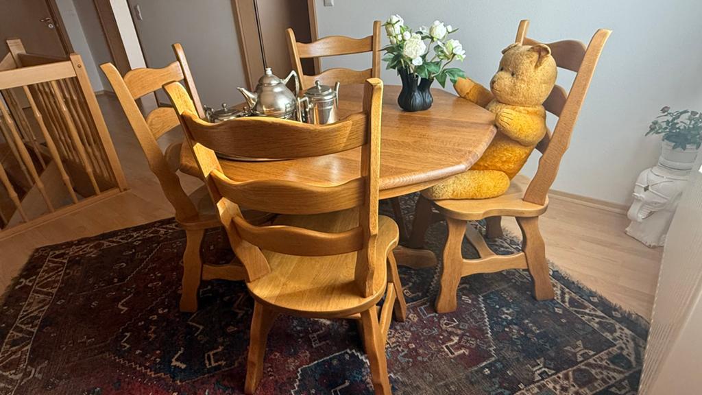 Eiken eethoek met 4 stoelen, Ophalen of Verzenden, Gebruikt