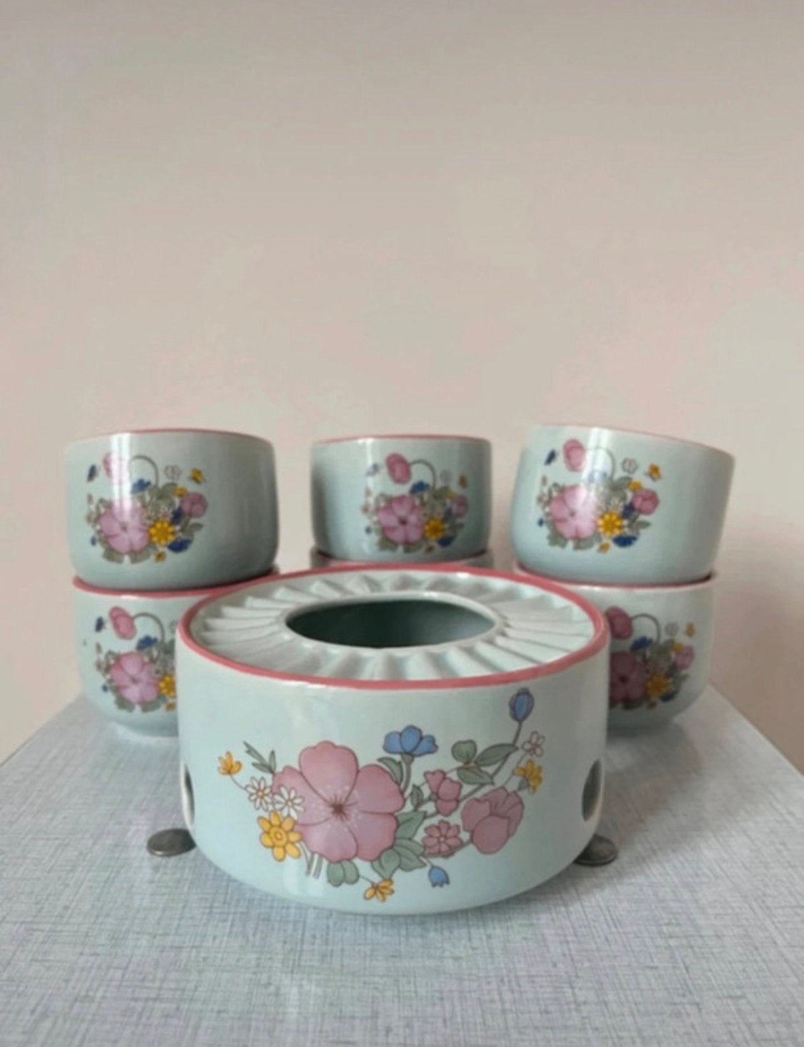 Prachtig vintage thee.servies. Bloem boho bohemian retro, Gebruikt, Overige merken, Verzenden, Vintage