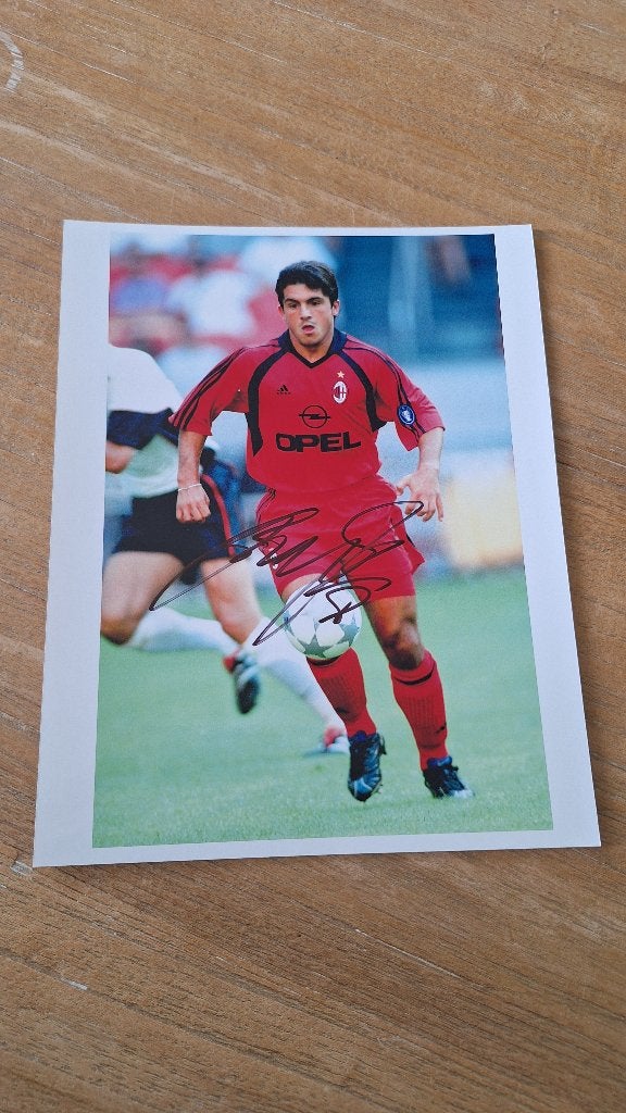 Foto 20x25 cm met handtekening; Gennaro Gattuso # AC Milan, Verzamelen, Sportartikelen en Voetbal, Ophalen of Verzenden, Nieuw
