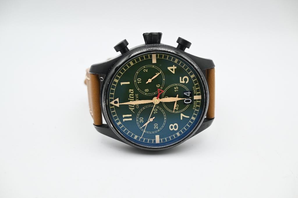 Alpina Starttimer Pilot Big Date Saffierglas/Piloten Horloge, Zwart, Ophalen of Verzenden, Zo goed als nieuw, Waterdicht