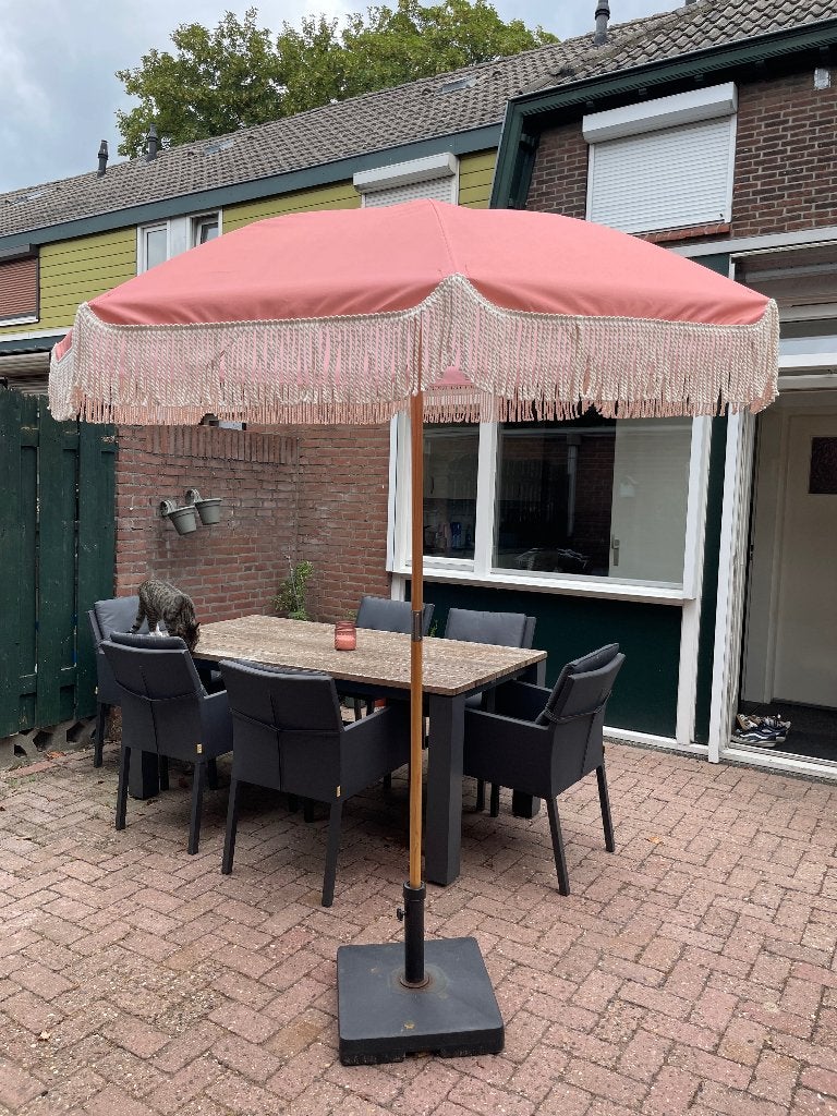 Roze Ibiza Parasol met parasolvoet, Ophalen, Gebruikt, 1 tot 2 meter, Stokparasol
