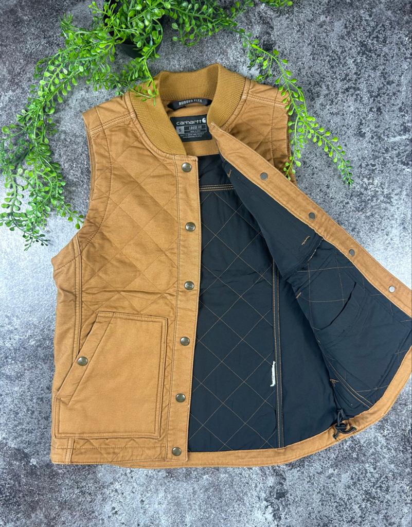 Carhartt Rugged Flex Canvas Quilted Vest - Hamilton Brown S, Kleding | Heren, Bodywarmers, Ophalen of Verzenden, Zo goed als nieuw
