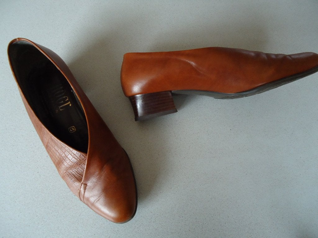 HOGL-BRUIN LEREN PUMPS-MT.4 1/2--37 1/2, Pumps, Bruin, HOGL, Ophalen of Verzenden
