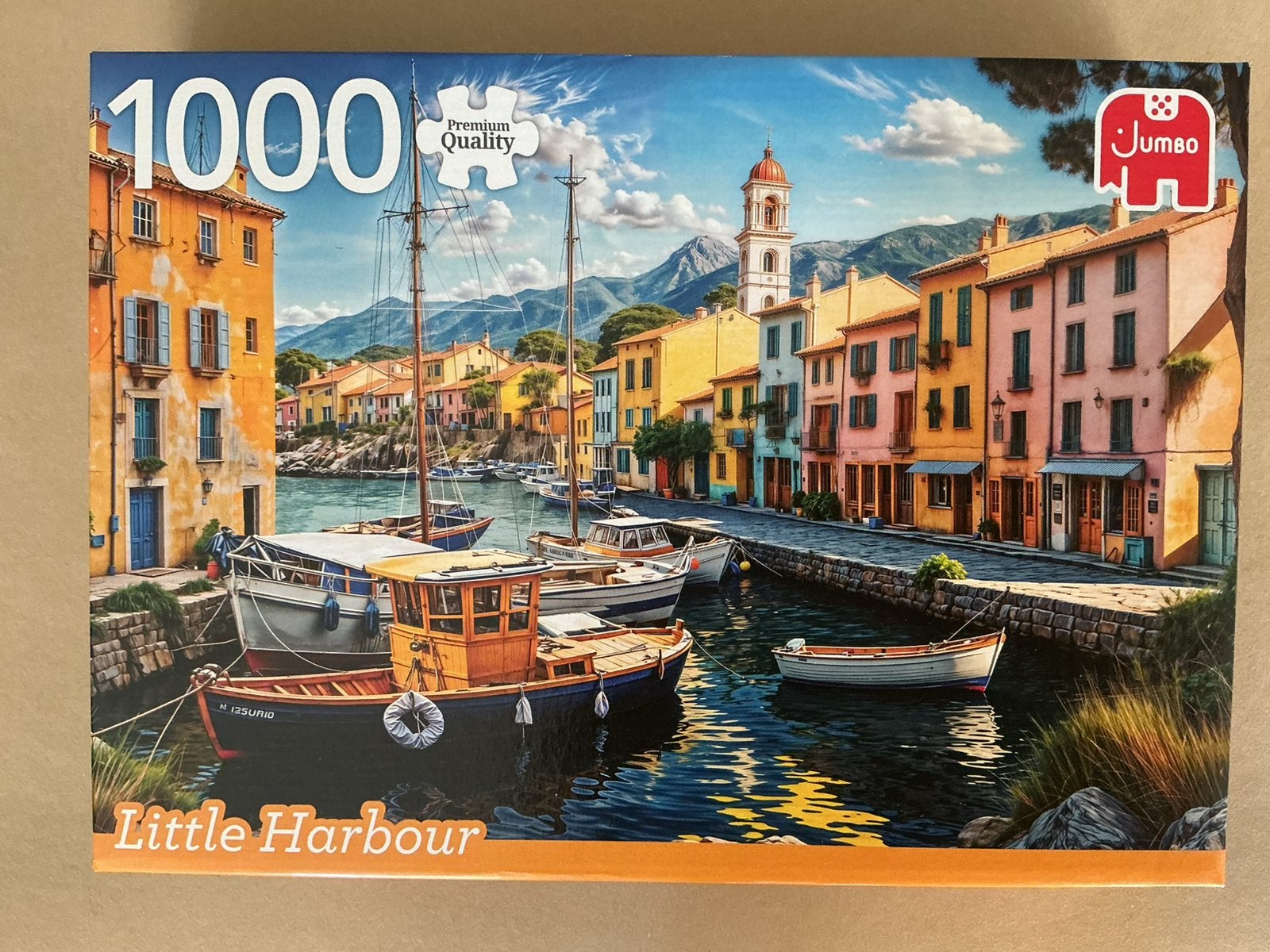 Legpuzzel 1000 Jumbo Haven in Italië 1x gelegd nog NIEUW, Ophalen of Verzenden, 500 t/m 1500 stukjes, Zo goed als nieuw