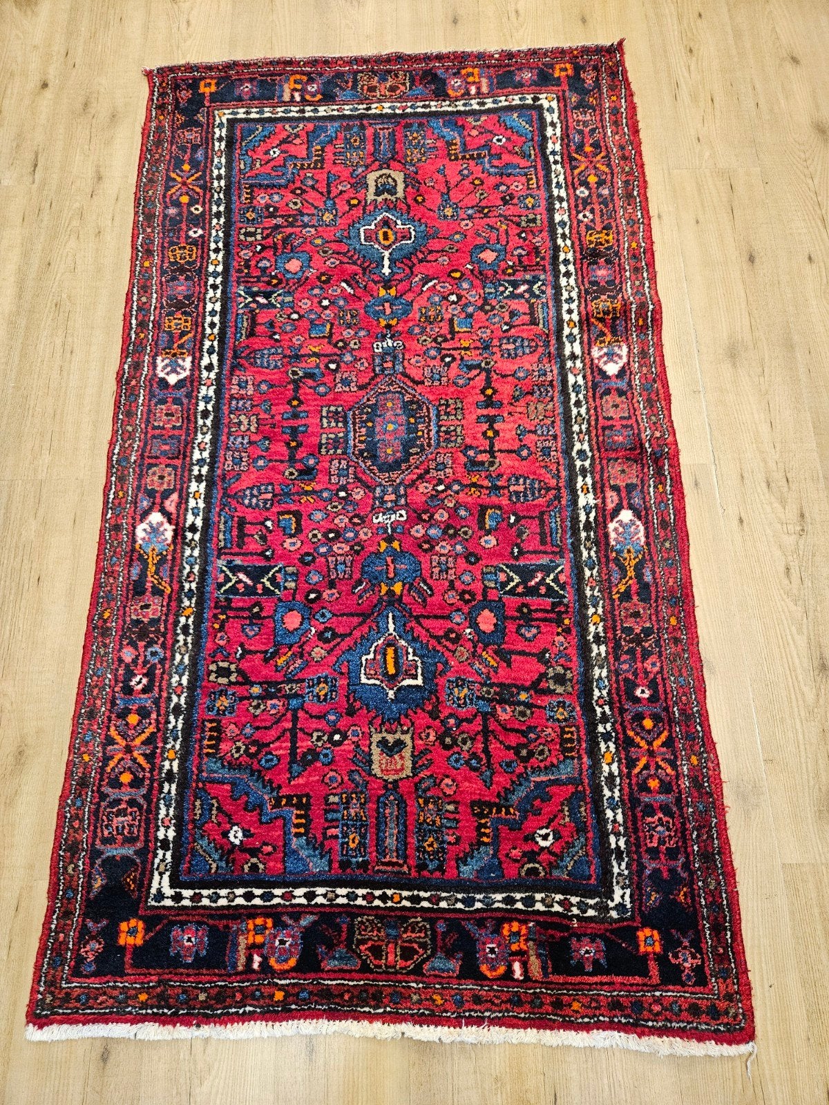 Handgeknoopt perzisch tapijt hamadan 196x105, Info@SlatsAntiek.nl, Tweedehands, 100 tot 150 cm, Perzisch