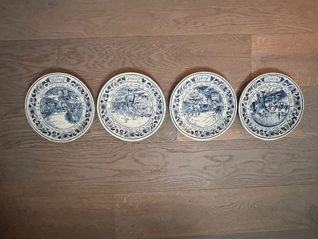 4 x Delfts blauw sierbord 4 jaargetijden. Royal Goedewaagen, Antiek en Kunst, Ophalen