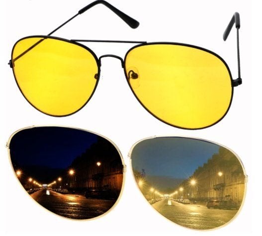 Klassieke gold frame night vision nachtbril, Overige merken, Zonnebril, Geel, Nieuw