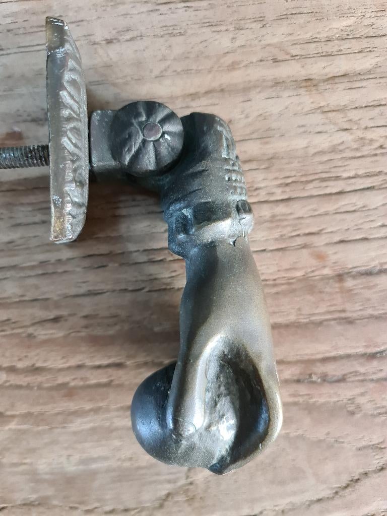 vintage brons bronzen deurklopper hand bal leeuw leeuwenkop, Antiek en Kunst, Ophalen of Verzenden
