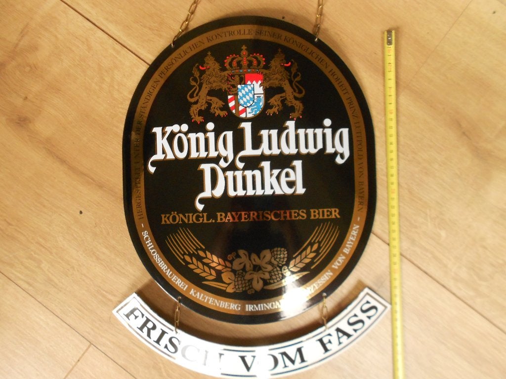 Vintage emaille reclamebord schild Konig ludwig dunkel bier, Ophalen of Verzenden, Gebruikt, Reclamebord