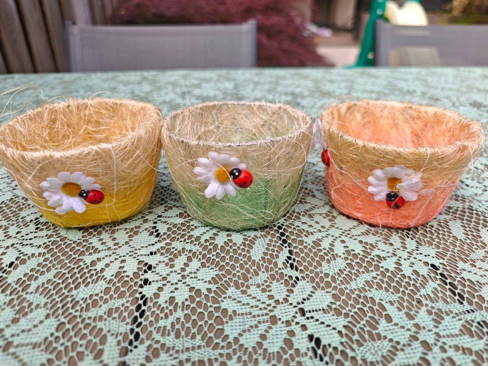 Set van 3 decoratieve bloempotten met lieveheersbeestjes, Ophalen of Verzenden, Gebruikt, Overige typen