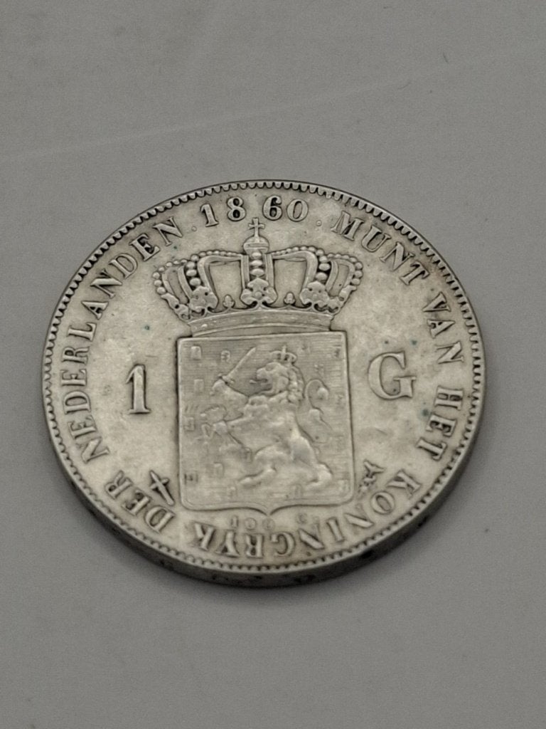 Zilveren 1 gulden 1860 Willem III, 1 gulden, Koning Willem III, Zilver, Ophalen of Verzenden