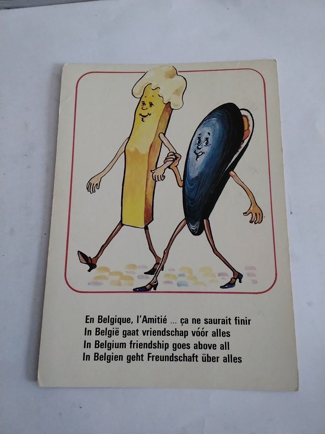 Vintage Postkaart: Belgische Vriendschap Mossel Friet, Verzamelen, Ophalen of Verzenden