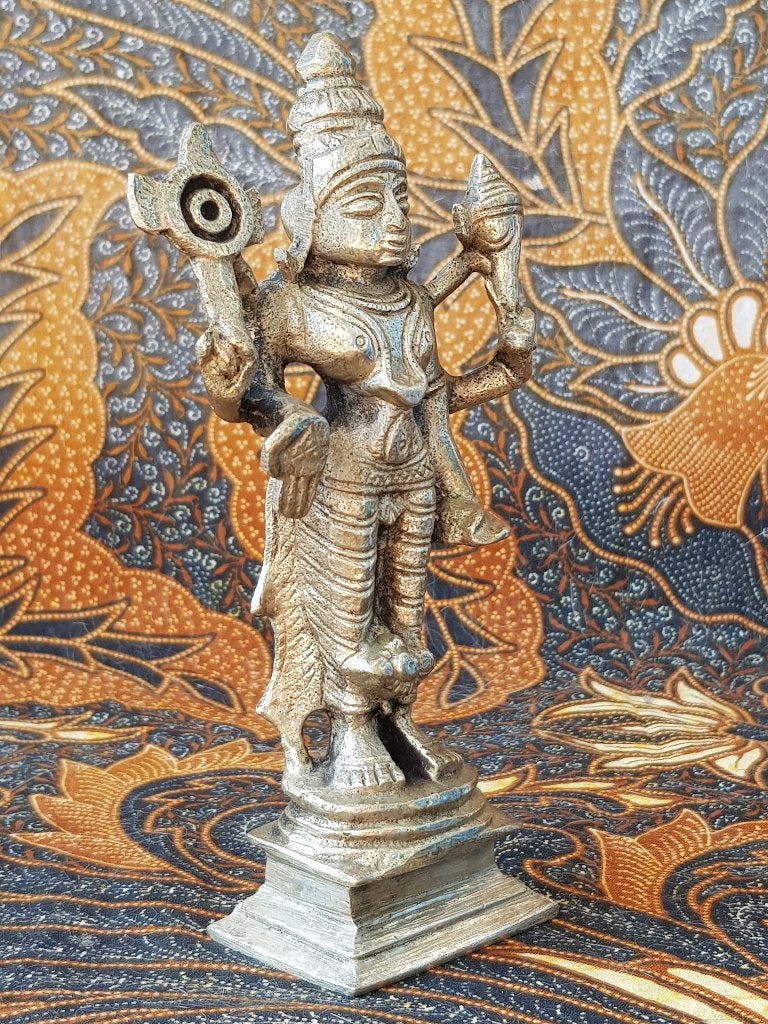 Mooi zwaar oud brons tempelbeeldje uit India 15 cm., Antiek en Kunst, Zilver, Handgemaakt, India, Ophalen of Verzenden