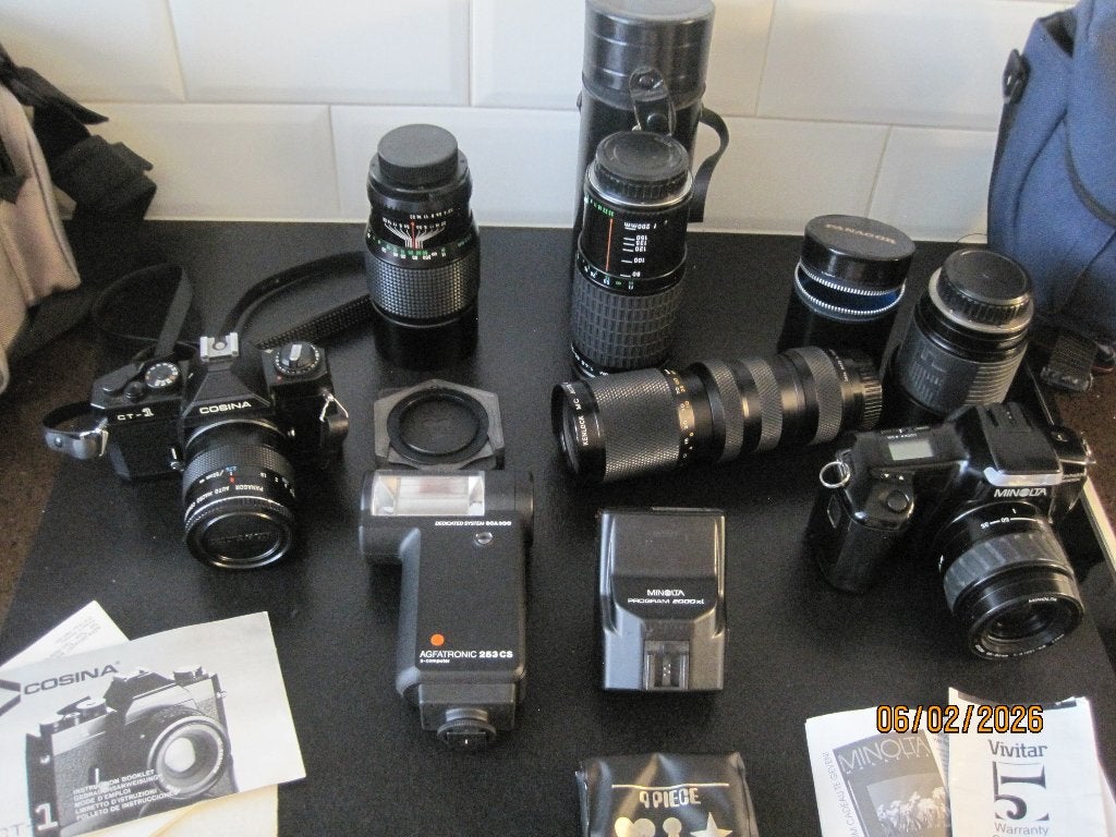 Minolta / Cosina camera's en vele lenzen, Ophalen of Verzenden, Gebruikt, Spiegelreflex, Minolta