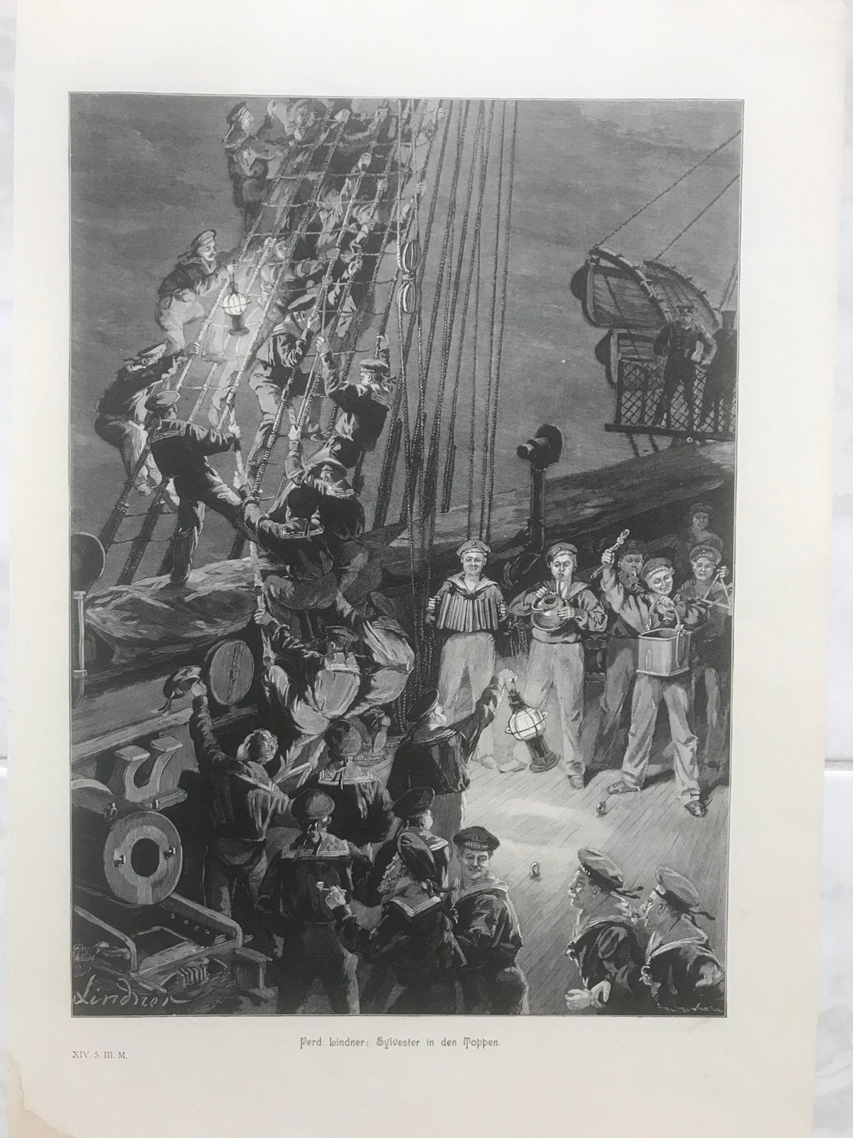 Ferd. Lindler: Sylvester in den Toppen, 1895, beeld 31x23cm., 31 cm, Dagelijks leven, 1800 - 1899, 23 cm