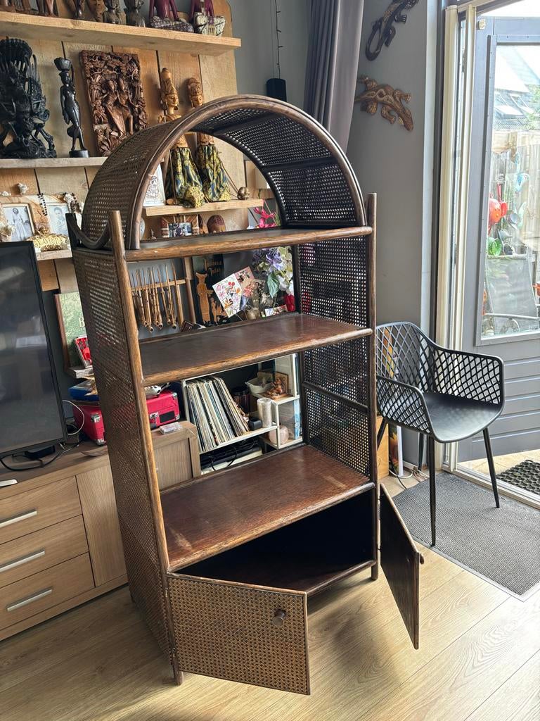 Vintage Rotan Bamboekast met Deurtjes - 3 Etages, Ophalen, Overige materialen, Vintage jaren 60/70, Gebruikt