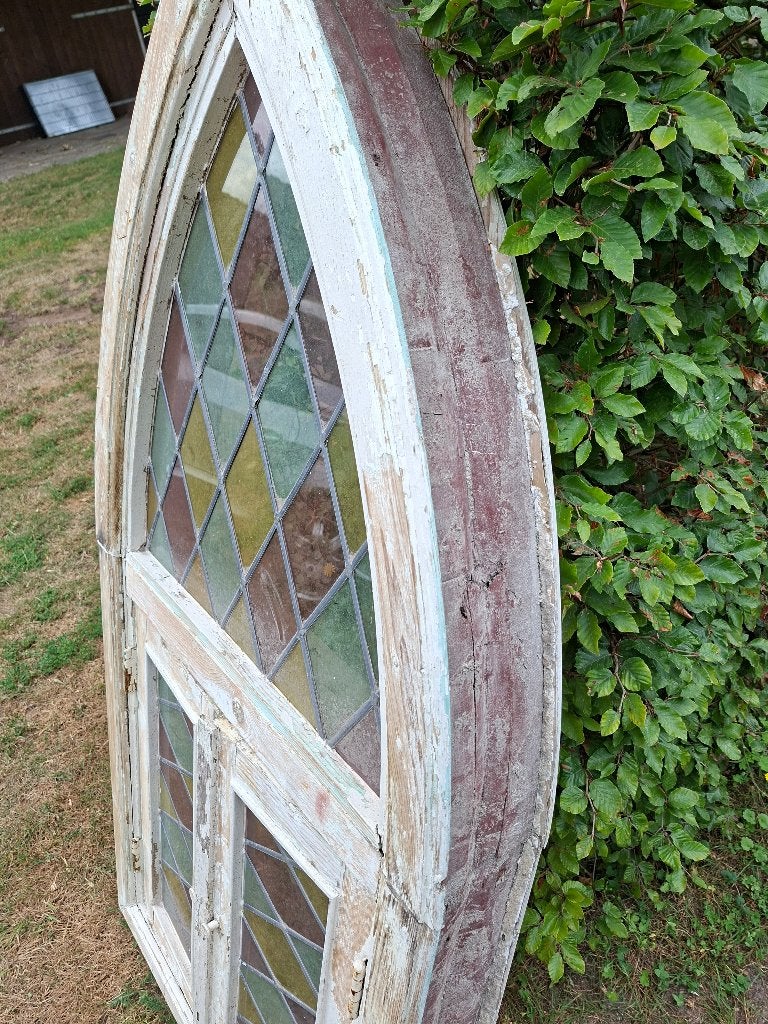 Authentiek kerkraam met origineel glas in lood. Afm 155 x 74, Ophalen of Verzenden