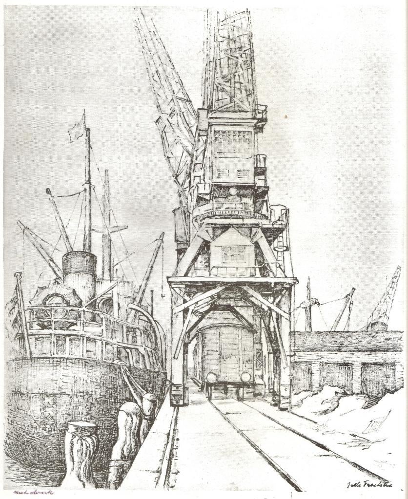 Jelle Troelstra litho / offset "Havengezicht met Havenkraan", Ophalen
