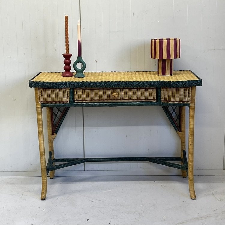 Vintage rotan sidetable bureau werkplek laptoptafel riet, Huis en Inrichting, Ophalen, Overige materialen, Gebruikt, 100 tot 150 cm