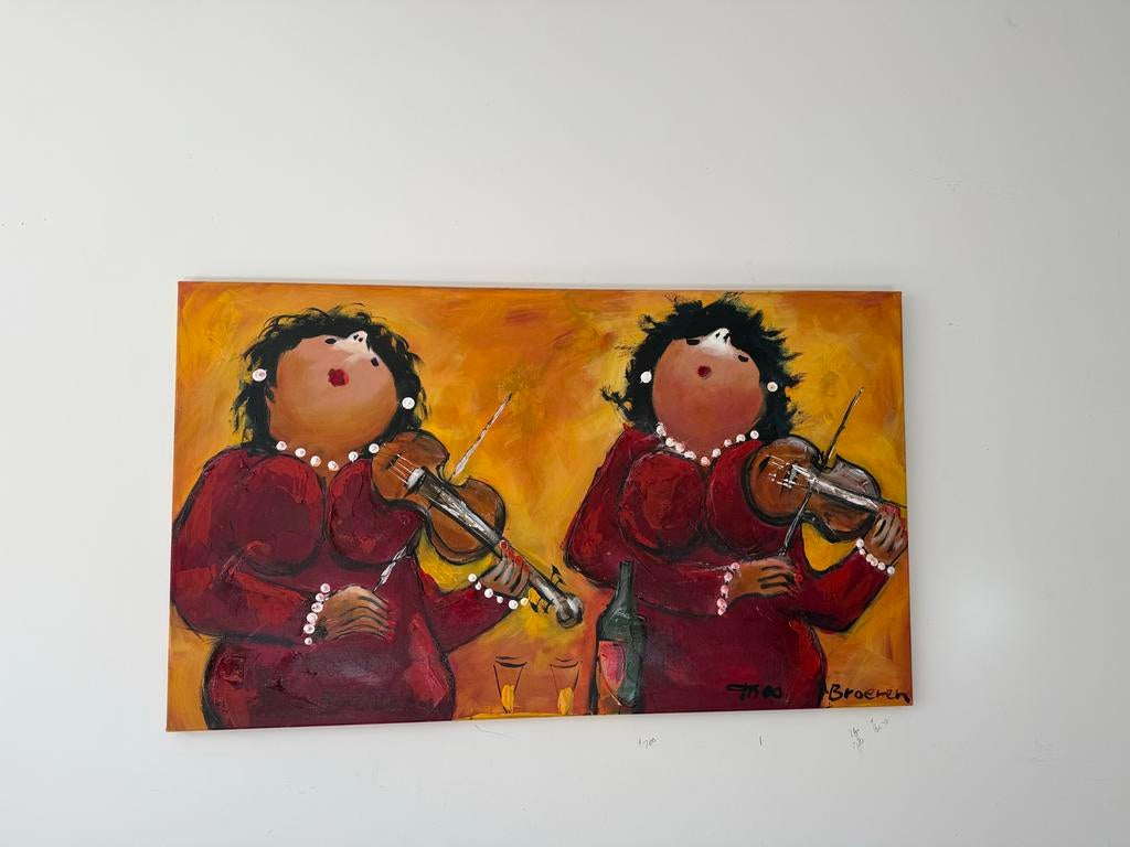 Theo Broeren Dikke Dames op Viool Schilderij, Ophalen of Verzenden