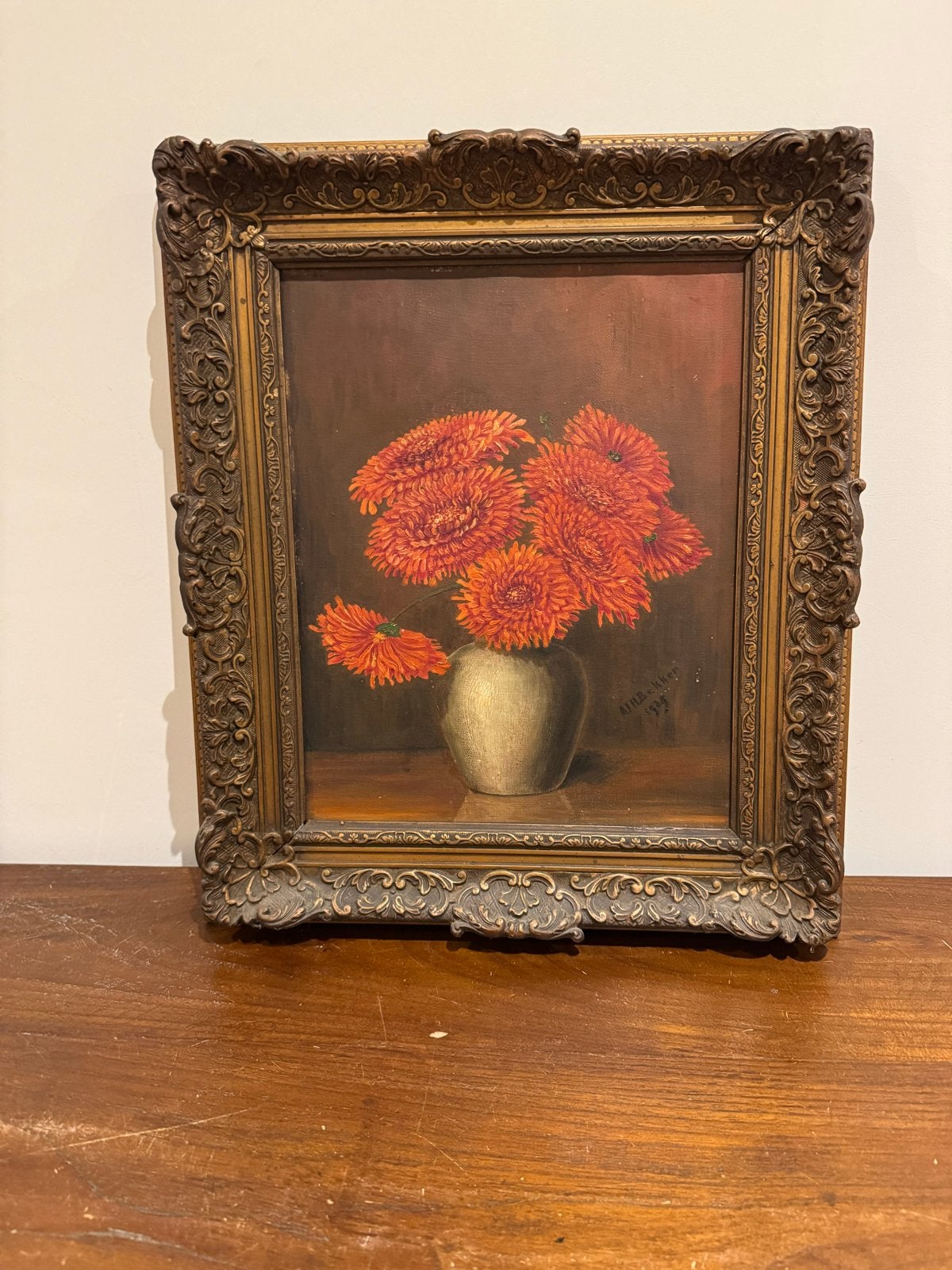 Olieverfschilderij Stilleven met Bloemen, gesigneerd 1939, Doek, Gesigneerd, Olieverf, Klassiek