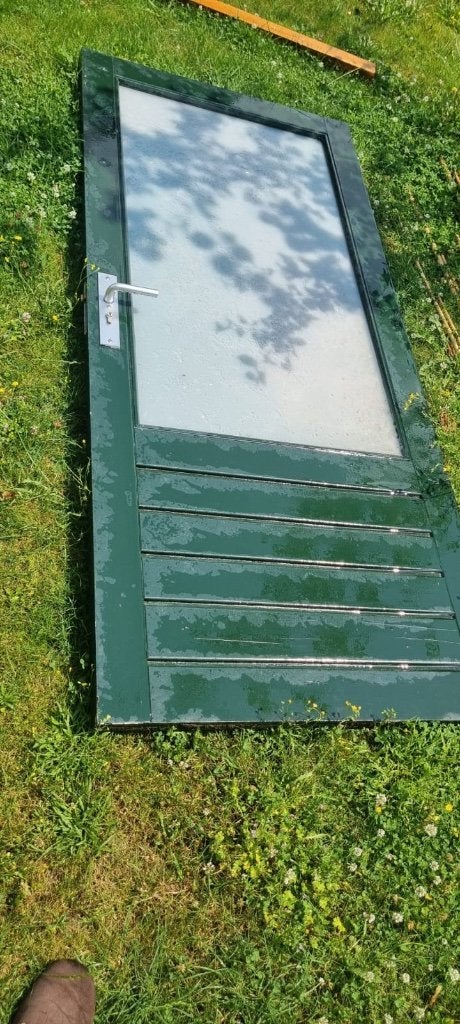 Houten tuindeur met glas, Doe-het-zelf en Verbouw, Deuren en Horren, Ophalen, Gebruikt, 80 tot 100 cm, Buitendeur