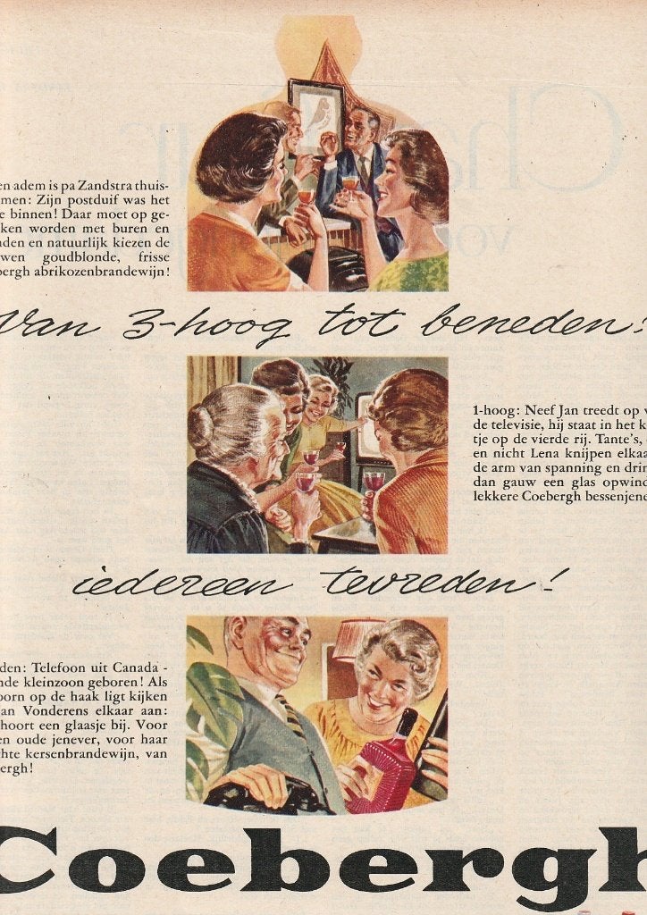 retro reclame 1960 Coebergh jenever en iedereen tevreden, Verzenden, Overige typen