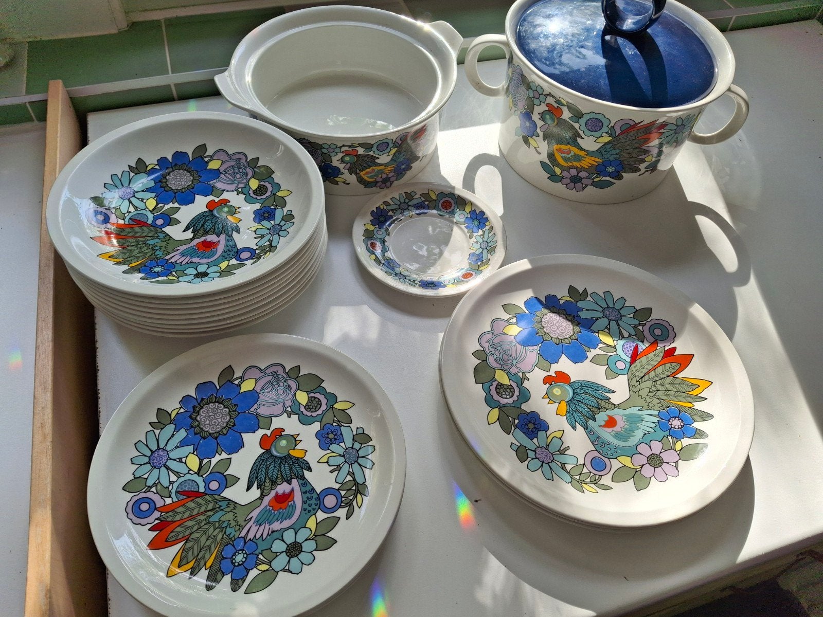 Pontesa Jaren '70 Vintage Servies - Haan en Bloemen, Ophalen of Verzenden
