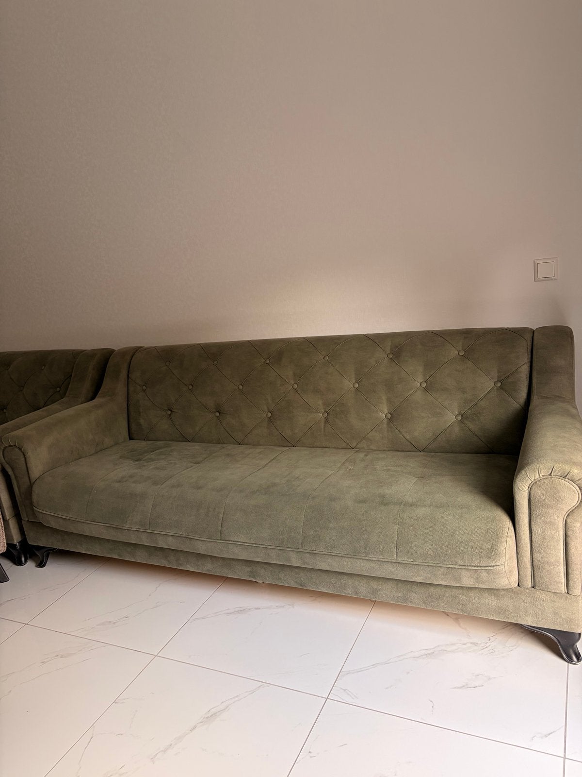2x Istikbal Slaapbank Olijfgroen Vintage met Opbergruimte, Huis en Inrichting, Ophalen, Gebruikt, Groen