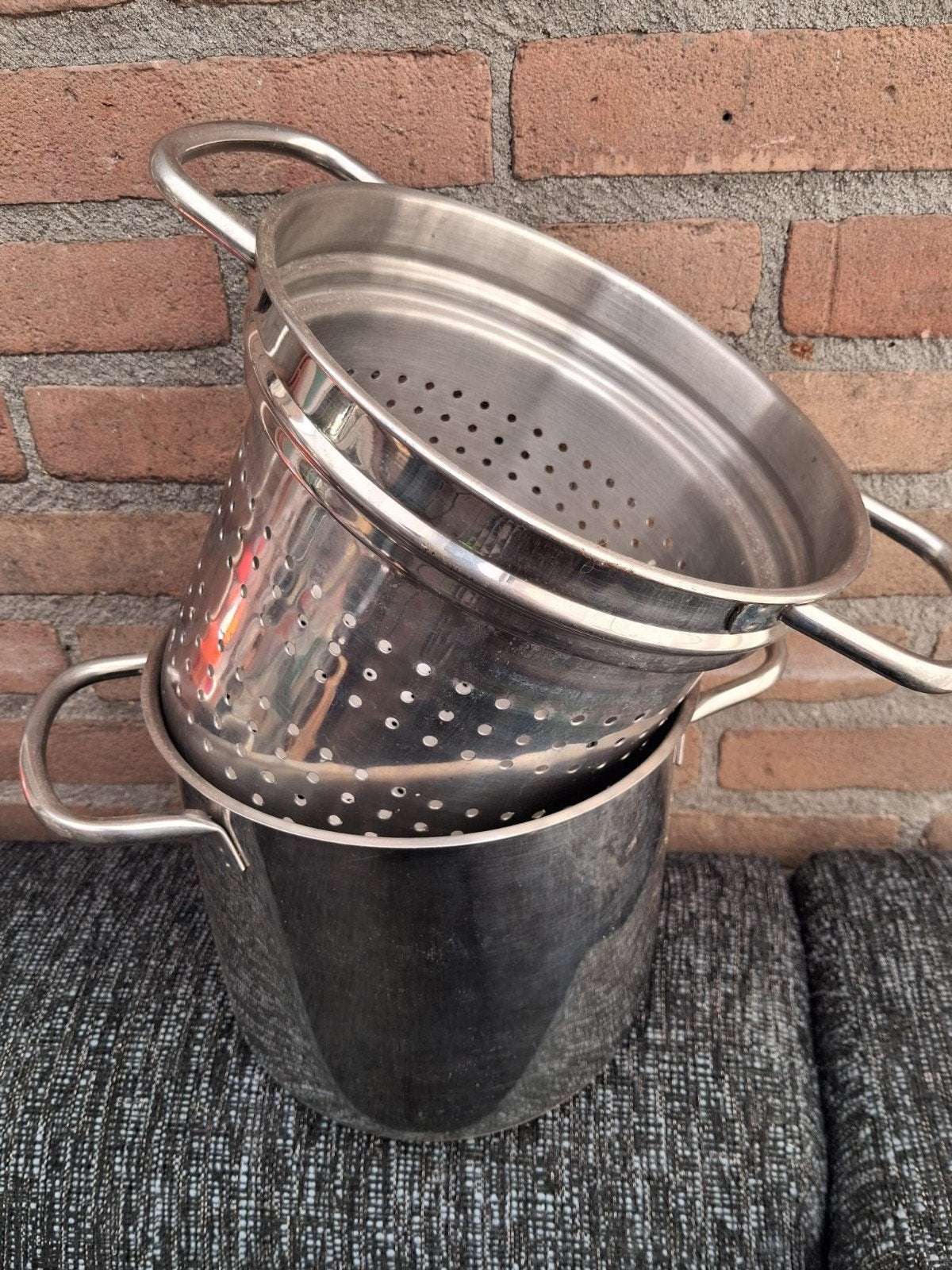 pan en vergiet, Ophalen, Zo goed als nieuw, Rvs, Kookpan