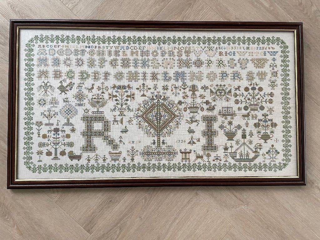 Ingelijste Merklap naar oud ontwerp, Antiek en Kunst, Ophalen of Verzenden