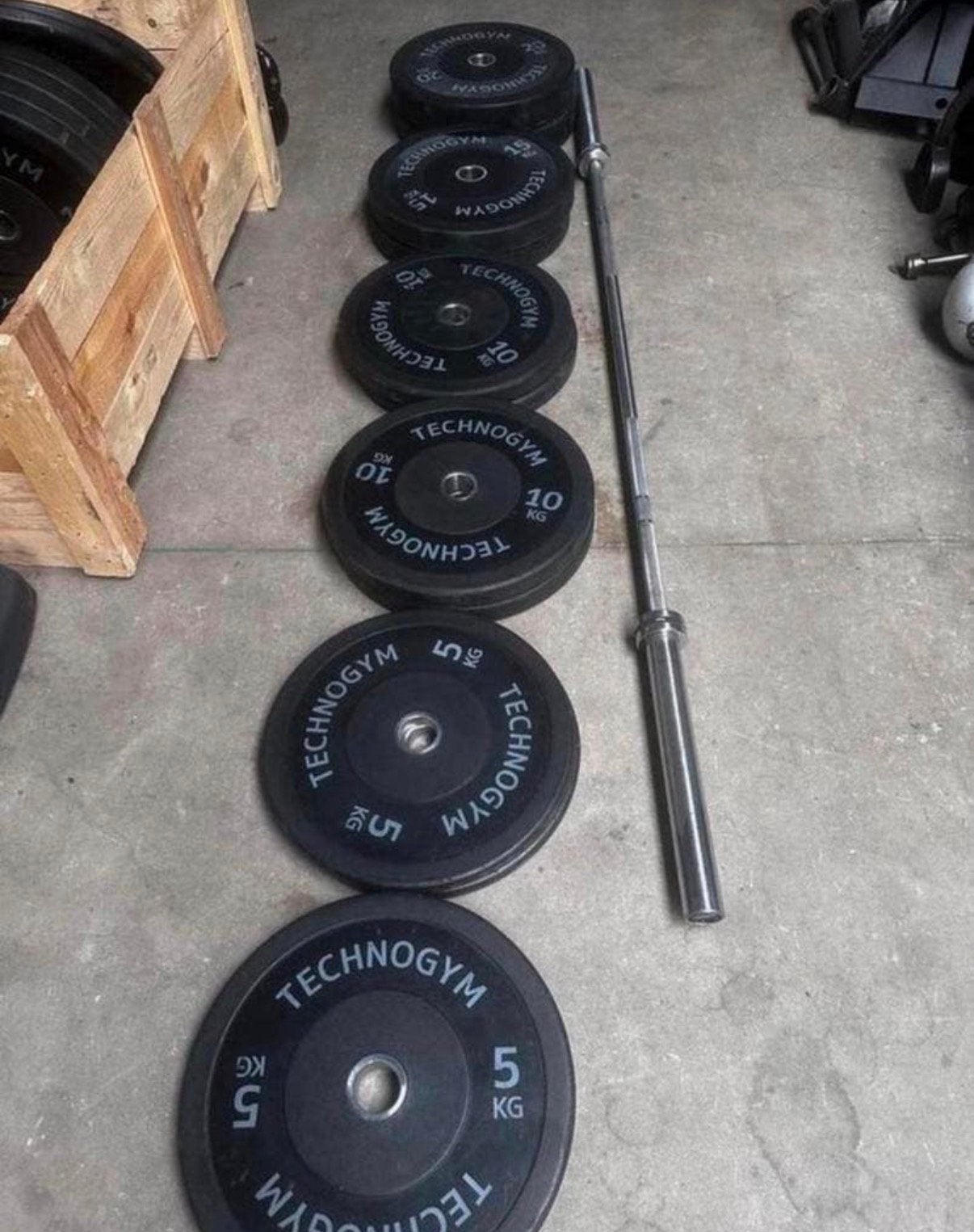 130kg Technogym Bumperplates, Technogym Barbell 220cm, Ophalen, Gebruikt, Halterschijven