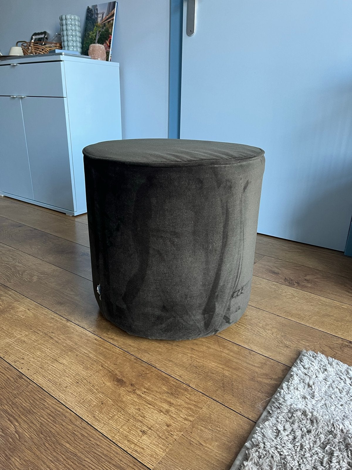 Woood Poef - Donkergroen Fluweel, Huis en Inrichting, Banken | Voetenbanken en Poefen, Ophalen, Minder dan 50 cm, Gebruikt, Rond