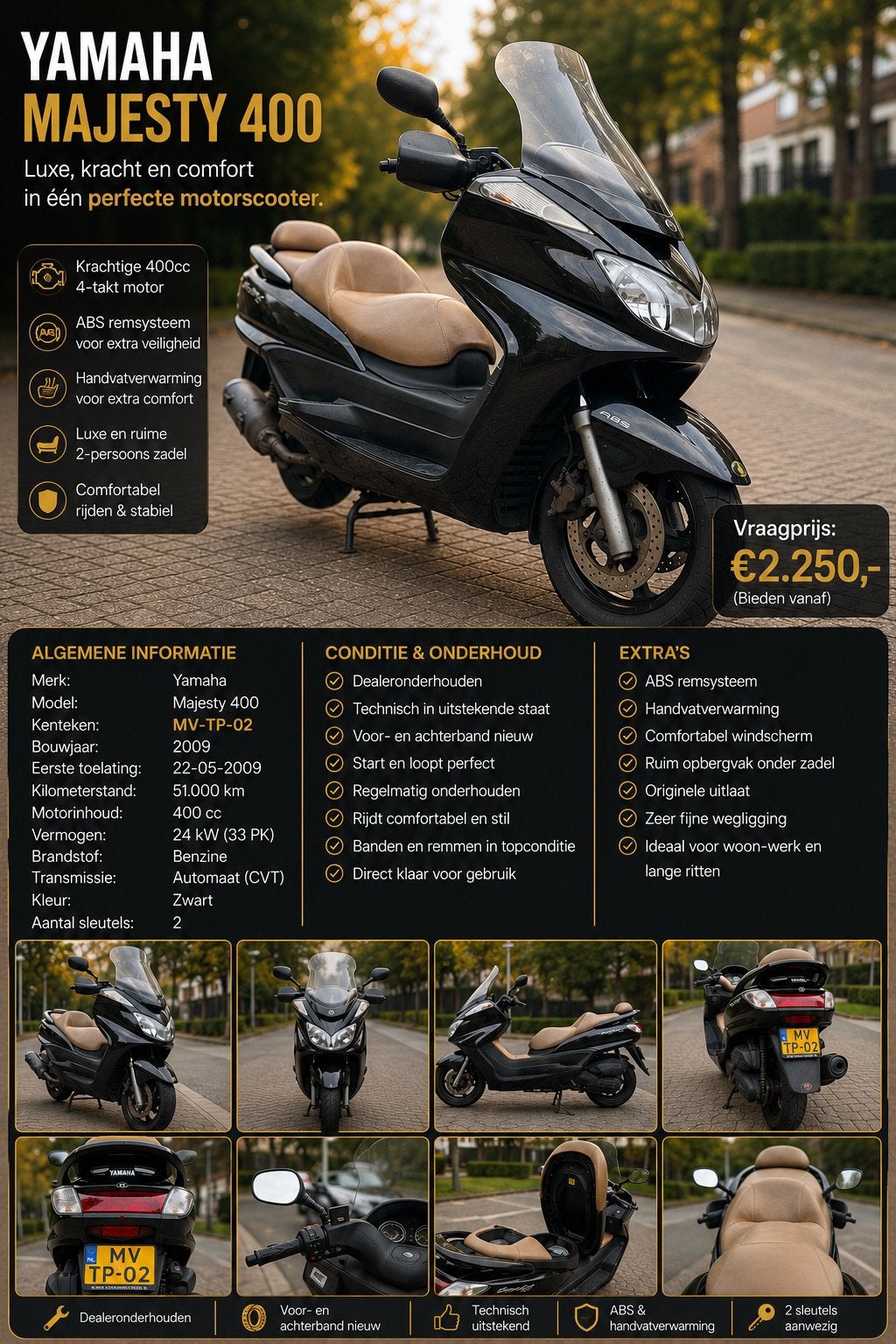 Yamaha Majesty 400cc – Krachtige & Comfortabele Scooter, 400 cc, Scooter, 4 cilinders, Gebruikt