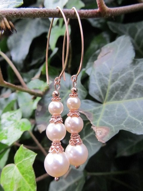 Oorbellen Creamrose Rosegold swarovski parels, Nieuw, Roze, Goud, Ophalen