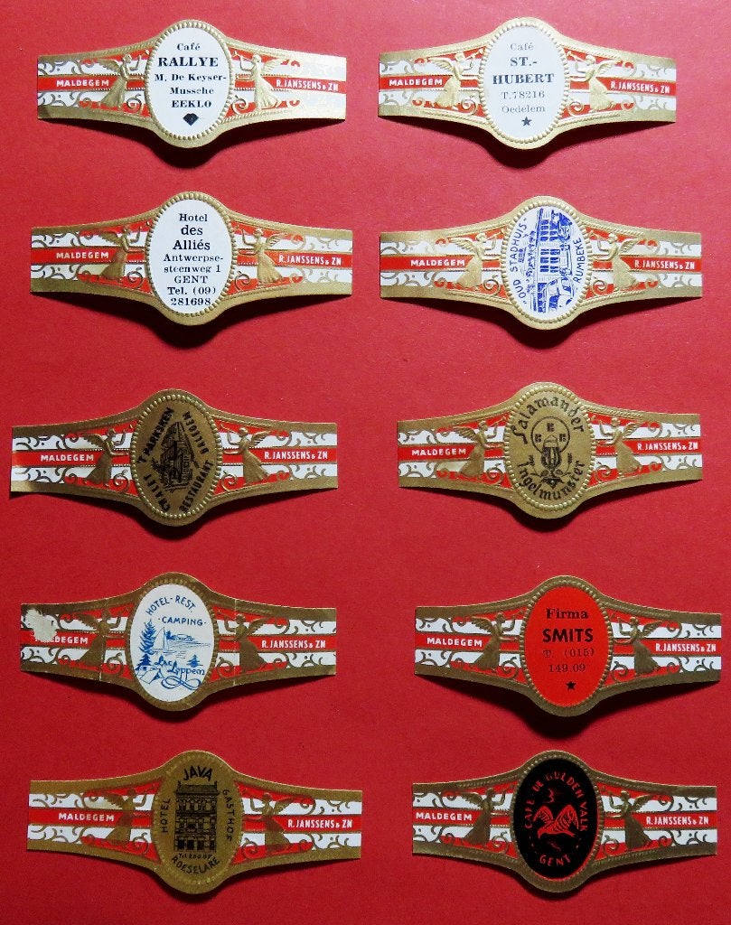 Sigarenbandjes Reclamebandjes R.Janssens & Zn 10x, Verzenden, Gebruikt, Sigarenbandjes