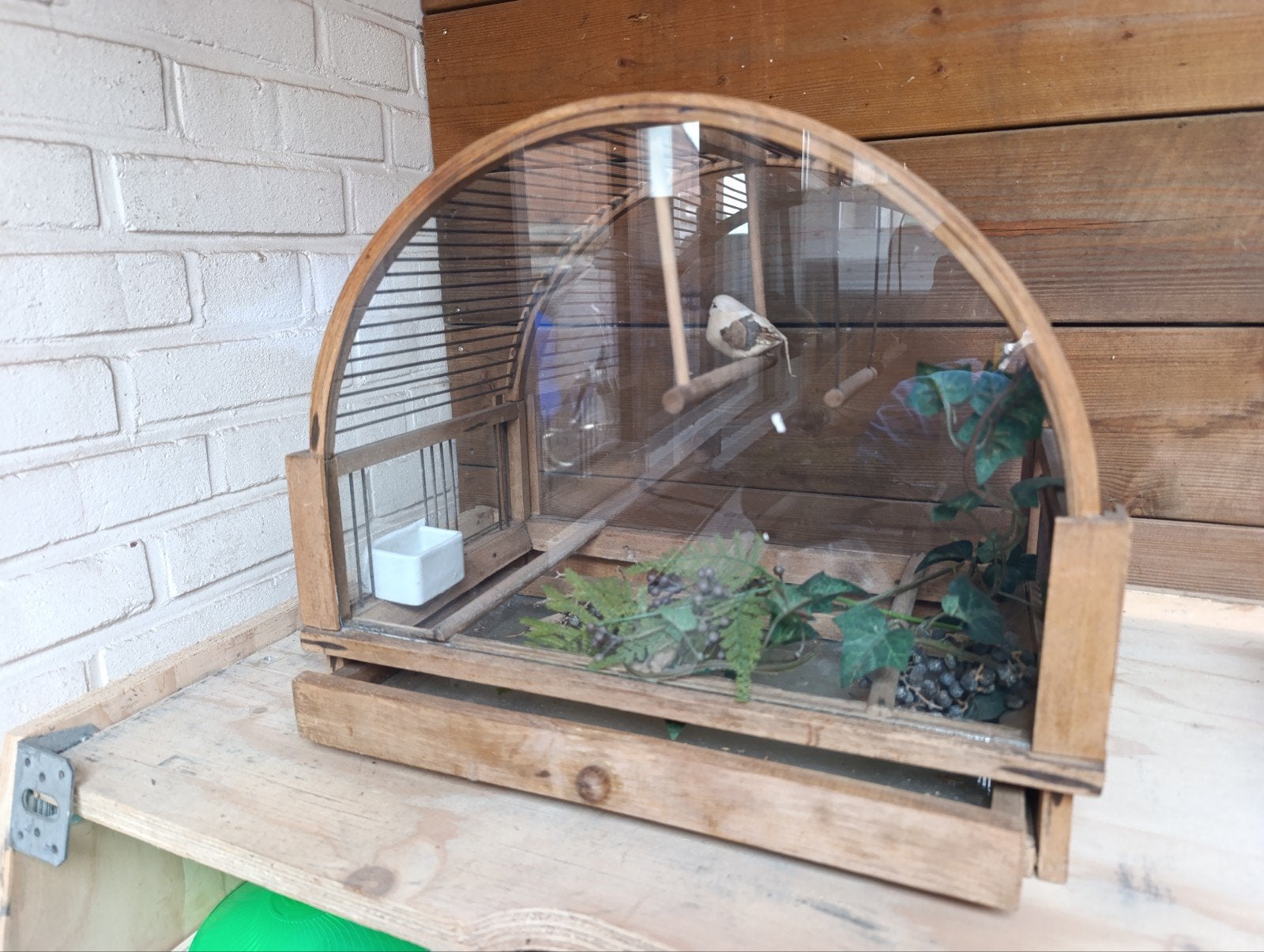 vogelkooi glas en gaas, Ophalen, Gebruikt, Metaal, Vogelkooi