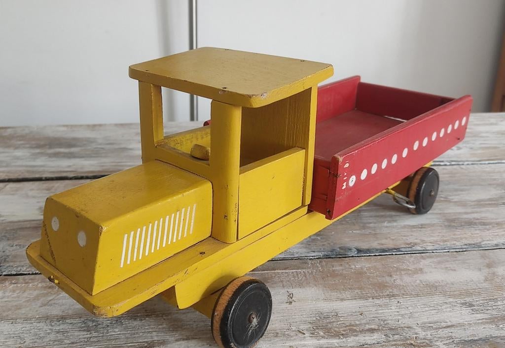 Retro Houten Kiepauto - Vintage Speelgoed, Ophalen of Verzenden, Gebruikt