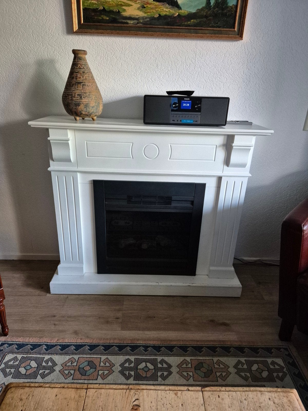 Sfeer haard met houten schouw, Huis en Inrichting, Ophalen, Gebruikt, Vrijstaande haard, Elektrische haard
