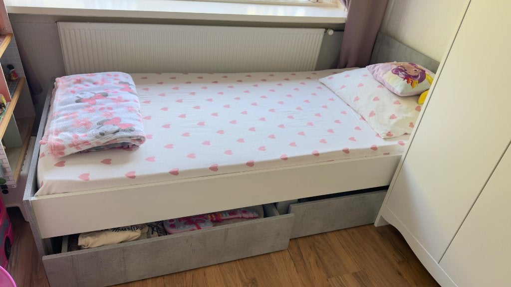 Eenpersoons bed, Ophalen, 90 cm, Eenpersoons, Wit