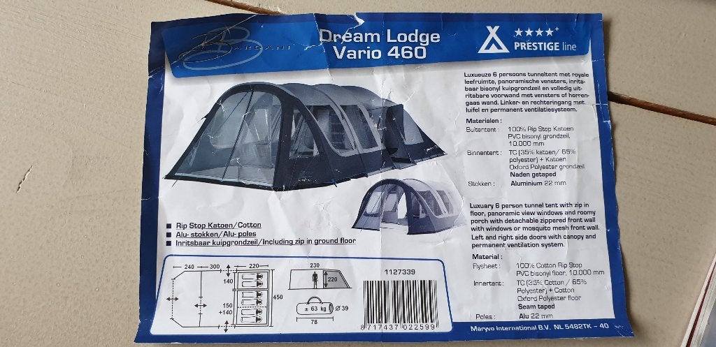 Bardani Dream Lodge Vario 460 (6 persoons tent), Ophalen, Zo goed als nieuw, Tot en met 6
