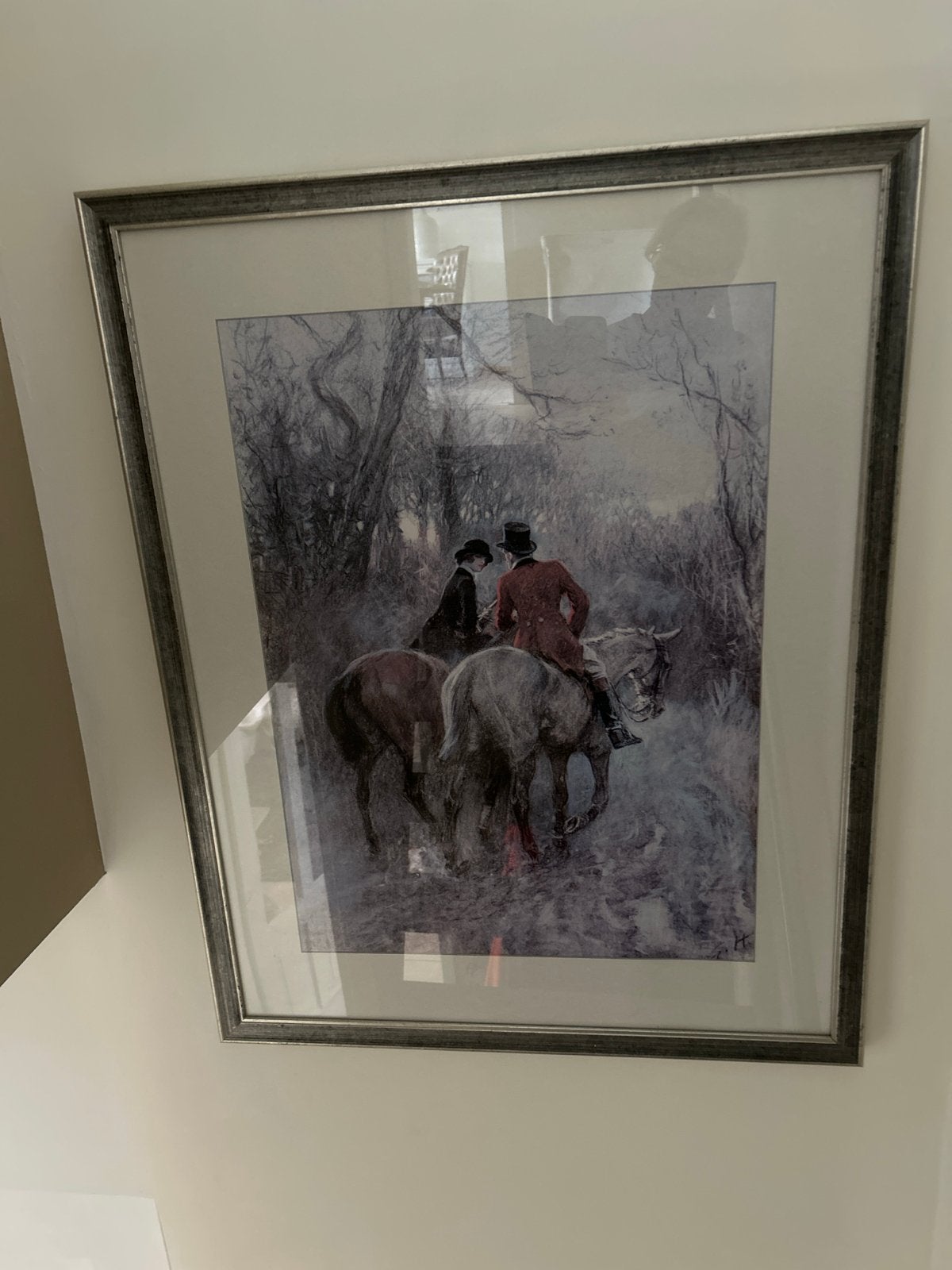 Klassiek schilderij: Ruiters te paard in bosrijke omgeving, Portret of Personen, Realistisch, Print, Papier