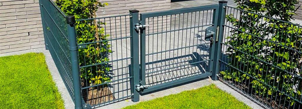 10m 120cm zware kwaliteit dubbelstaafmat Grijs + Poort, Met poort, Nieuw, Dubbelstaafmat hekwerk, Ophalen of Verzenden