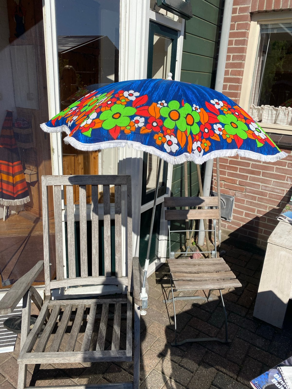 Vintage parasol met bloemenprint - perfect voor kinderwagen, Tuin en Terras, Parasols, Ophalen of Verzenden, Gebruikt, Minder dan 1 meter